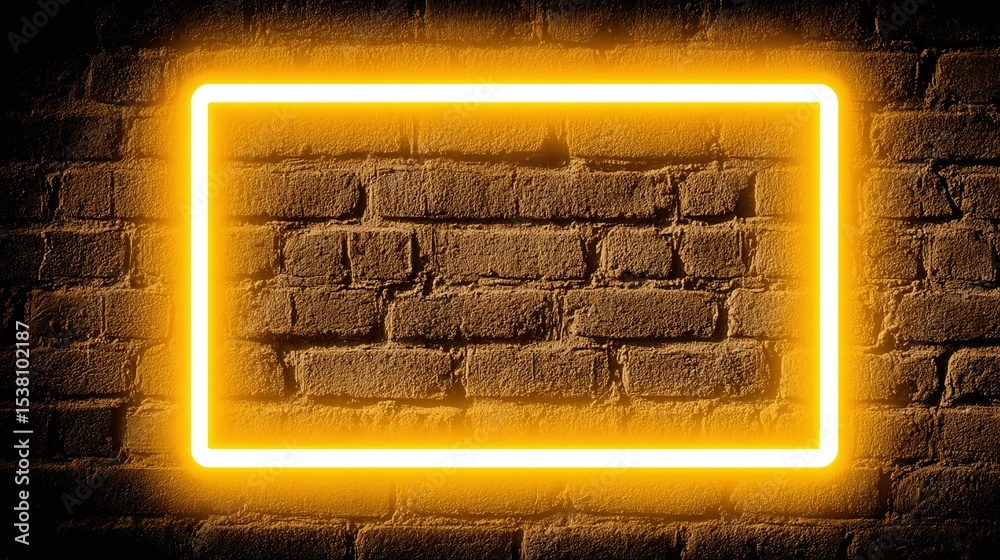 Glowing yellow rectangle on a brick wall background. Glowing yellow rectangle on a brick wall background.