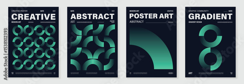 Modern gradient poster background vector set. Cover template with vibrant perspective geometric prism shapes. Ideal design for social media, cover, banner, flyer.