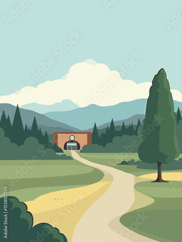 Vancouver, Washington — Fort Vancouver, Esther Short Park, Pearson Field in fort grey, park green, field white, and sky blue
