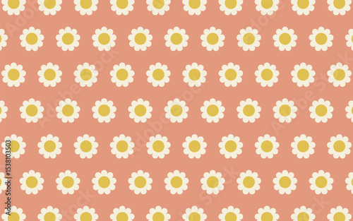 Retro floral background surface design. Vintage groovy daisy flowers. Vector