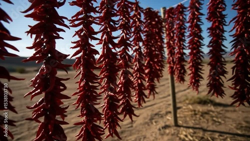 Red Chili Peppers Drying in Desert Sun