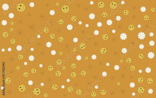 Abstract groovy daisy flowers background. Vector illustration.