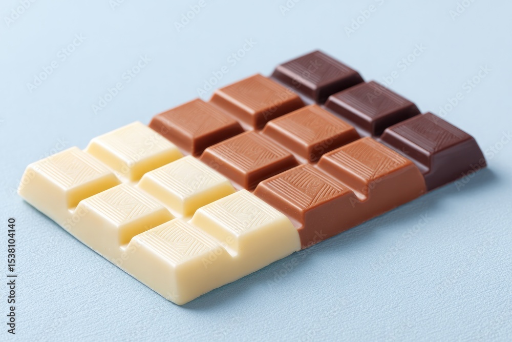 Fototapeta premium array of diverse chocolate bars neatly arranged on simple background with clean lines for minimalistic feel