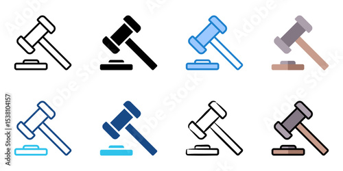Gavel icon set multiple style collection 