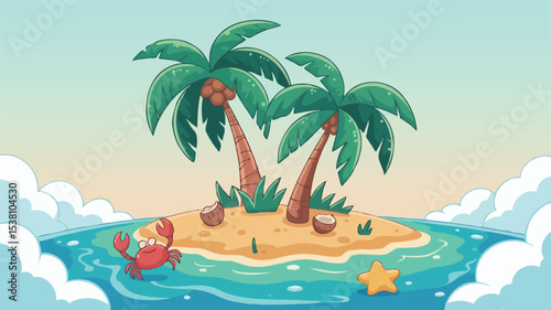 vector, illustration of a tropical island,
