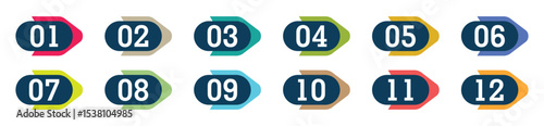 Number bullet points from one to twelve vector.