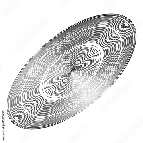 Swirl ellipse symbol. Grayscale abstract shape. Spinning vortex vector. Circular graphic form.