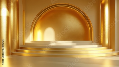 A luxurious golden interior featuring elegant arches and smooth surfaces, perfect for showcasing elegance and style.