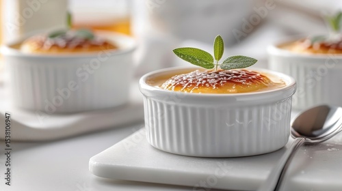 A classic crème brûlée with a caramelized sugar crust and velvety custard.