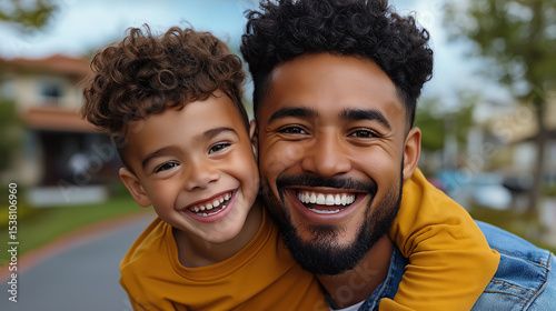 Happy father and son enjoying outdoor time