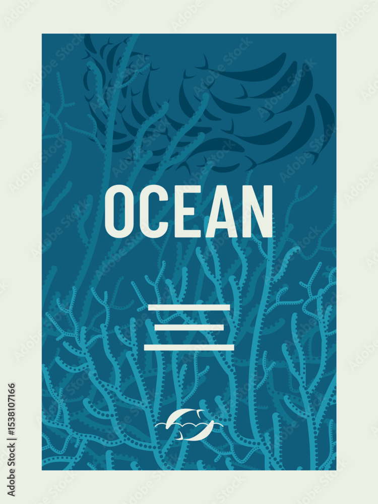 illustration vectorielle fonds abysse, année de l'océan, corail et poissons, marin, mer, océan, flore, faune, poster, affiche, élément de base pour illustrer un évènement, réseaux sociaux, magazine