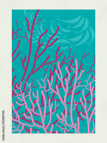 illustration vectorielle fonds abysse, année de l'océan, corail et poissons, marin, mer, océan, flore, faune, poster, affiche, élément de base pour illustrer un évènement, réseaux sociaux, magazine
