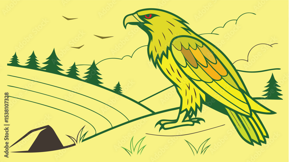 Naklejka premium vector illustration of a eagle and landscape