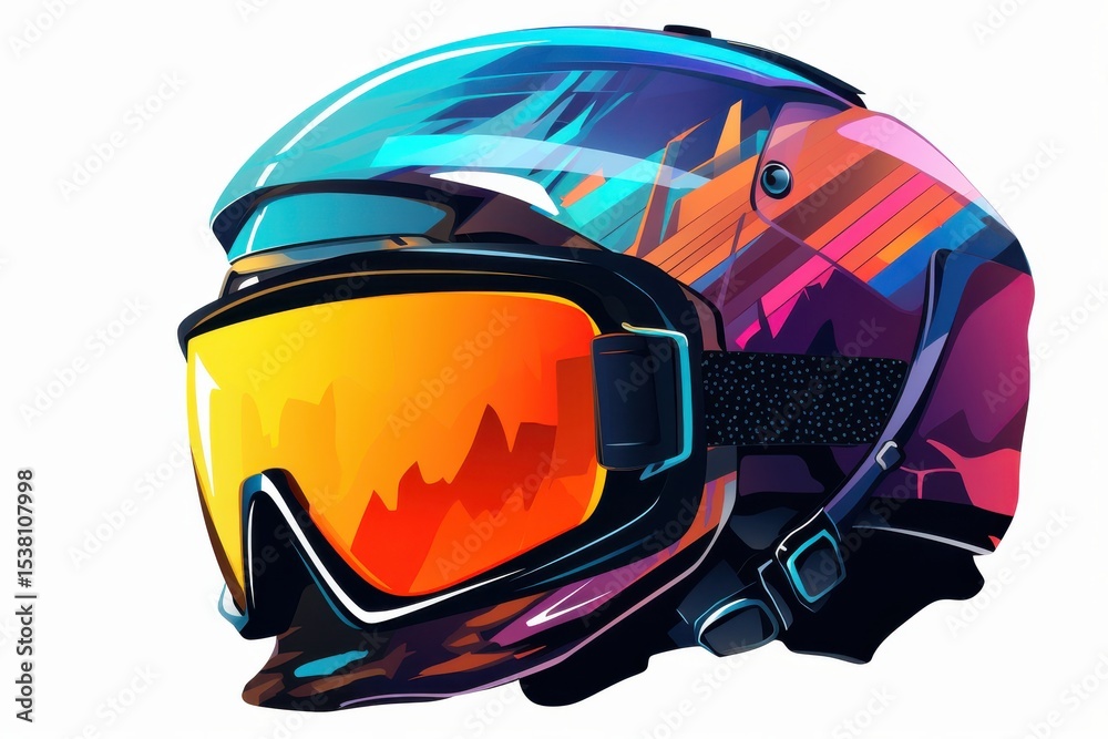 Fototapeta premium Colorful ski helmet with goggles designed for winter sports in the snowy mountains
