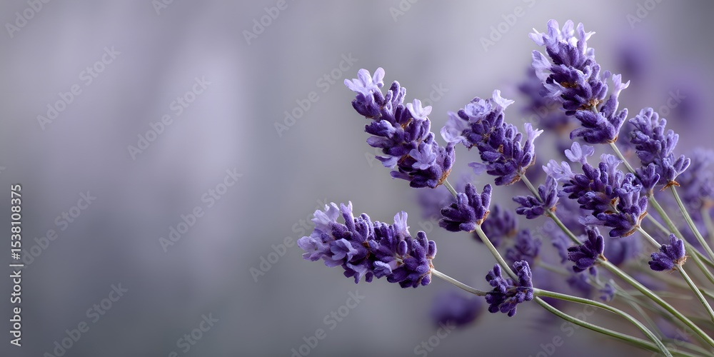Fototapeta premium A detailed close-up showcases delicate purple lavender flowers with soft lighting and a blurred background, highlighting their intricate floral structure