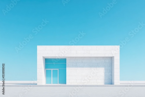 capture facade of modern discount center in understated style minimalist design with ample copy space invites visual