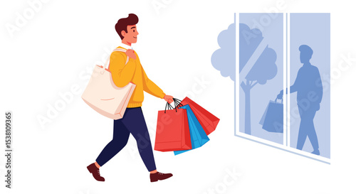 A Happy Man Carrying Shopping Bags After Buying Products From a Store