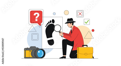 Investigating Footprints with a Detective Illustration Solving Crimes Through Forensic Analysis