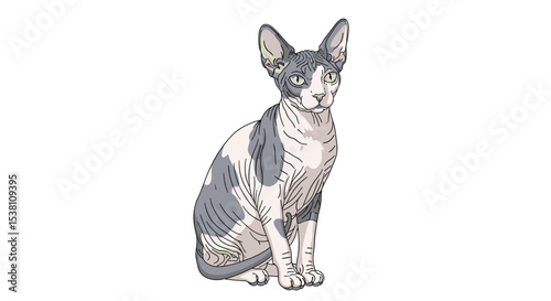 A Regal Sphynx Cat Seated Portrait Graceful and Alert Elegant Feline Friend Companion Animal