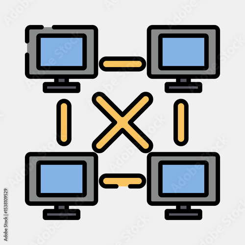Icon peer to peer. Crypto currency elements. Icon in filled line style.