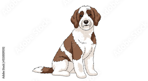 Adorable Brown and White Dog Sitting Portrait Digital Artwork Detailed Pixel Art Style