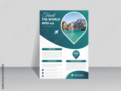 Poster travel flyer pamphlet brochure cover design layout space for photo background, vector template in A4 size, perfect for creative professional business. 