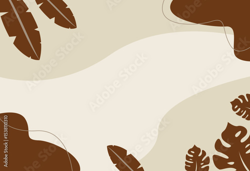 A graphic design featuring abstract tropical leaves in earth tones, creating a serene and modern artistic appearance. Suitable for decorative use, including digital platforms and printed media.