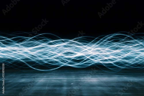 Dynamic light waves creating ethereal patterns abstract art dark background digital aesthetics