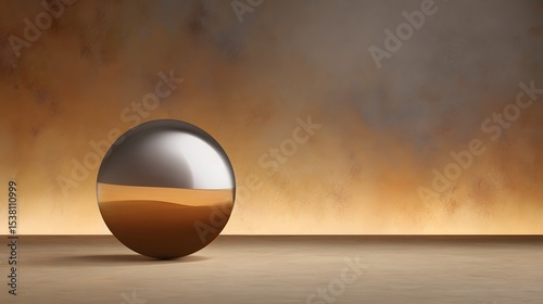 Reflective sphere on smooth surface minimalist design artistic setting warm tones abstract concept
