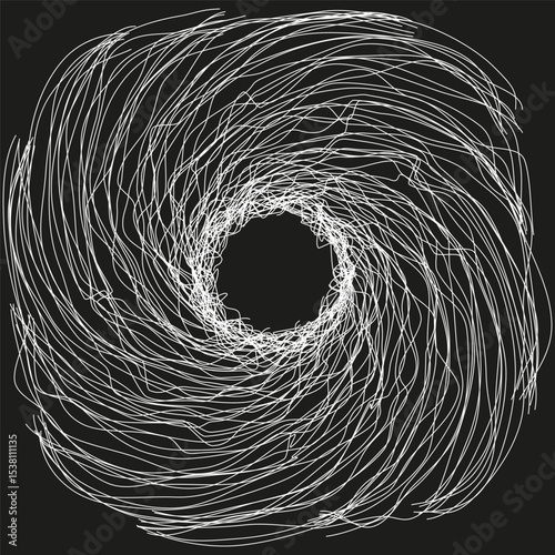 Spiral vortex pattern. Circular motion lines. Vector swirl design. Abstract black texture.