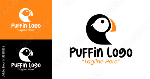 Minimalist Puffin Logo with Black and Orange Colors for Modern Branding