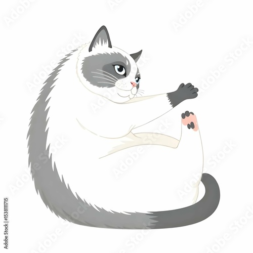 Set of vector icons of different cute cat poses: sitting, sleeping, stretching, and playing, flat style, black and white, clean white background