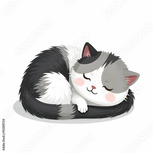 Set of vector icons of different cute cat poses: sitting, sleeping, stretching, and playing, flat style, black and white, clean white background