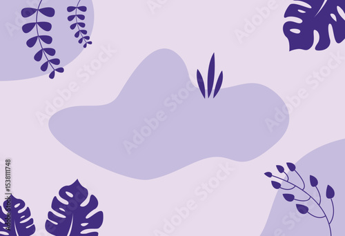 An artistic design featuring abstract foliage and floral illustrations in shades of purple. A modern and minimalistic composition ideal for creative projects, backgrounds, or design inspiration.