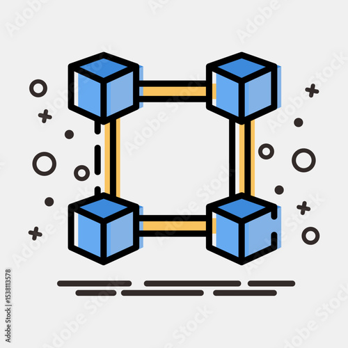 Icon block chain. Crypto currency elements. Icon in MBE style.
