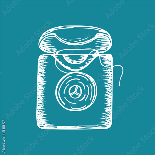 Dental floss, in-home oral care hand drawn vector line sketch illustration. Stomatology, oral hygiene. Outline engraving doodle clipart isolated
