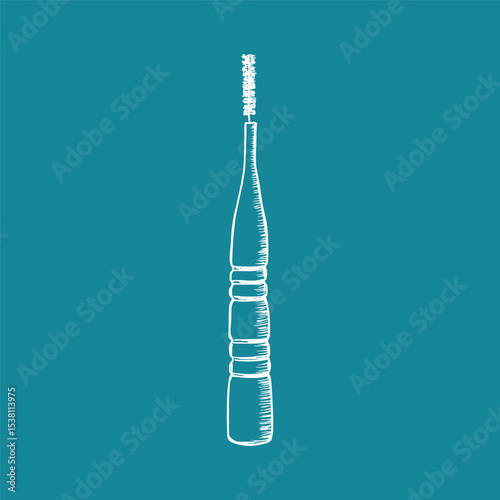 Hand drawn illustration of an interdental brush in sketch style. In-home oral care, dental instruments, and personal health care. Simple doodle drawing isolated