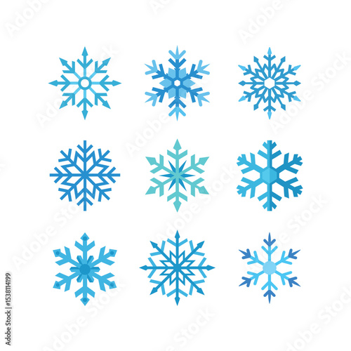 Blue Snowflake Vector Collection for Winter Designs