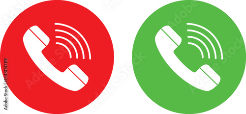 Phone call icon. Accept and reject Phone call buttons,  Green, red buttons vector, icon set. Symbol of incoming and outgoing buttons. Calling Phone Answer Decline Button set, Vector