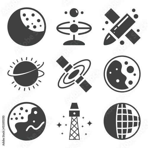 Planet Set Collection Simple Icon Design