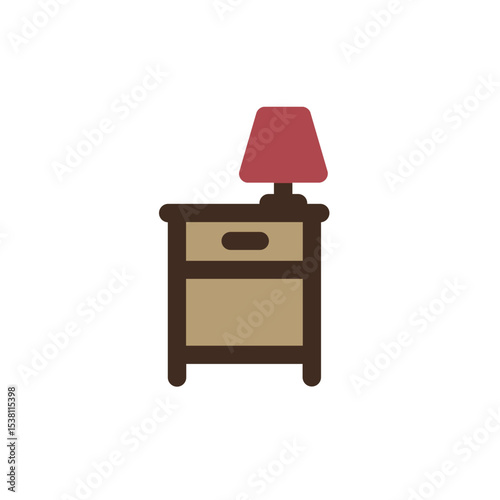 bedroom table with night lamp flat icon