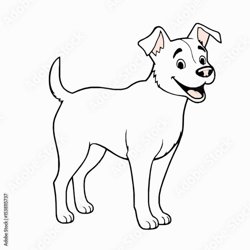 Cheerful standing cartoon dog illustration friendly pet character design detailed black outline