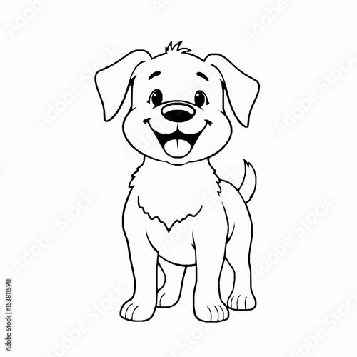 Cartoon dog outline illustration of a happy puppy for coloring pages and activities