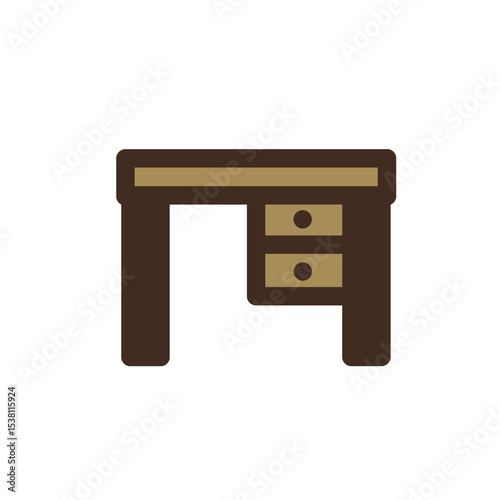 wooden table with 2 drawers flat icon
