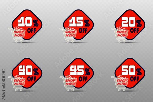 Discount price tag, price and percentage sticker.