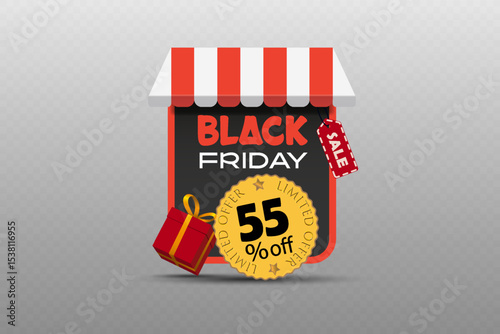 Black Friday banner with discounts. On a transparent background.