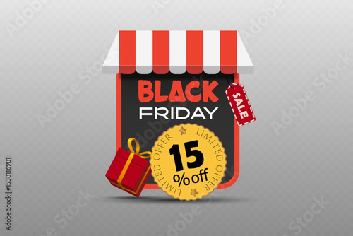 Black Friday banner with discounts. On a transparent background.