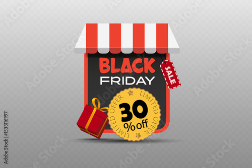 Black Friday banner with discounts. On a transparent background.