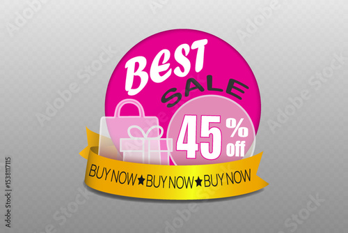 Banner with discount text, with percentage and discount icons.