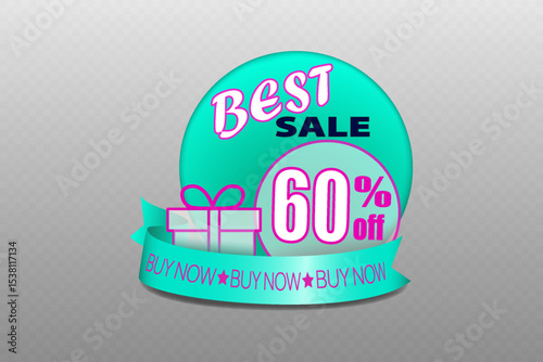 Banner with discount text, with percentage and discount icons.